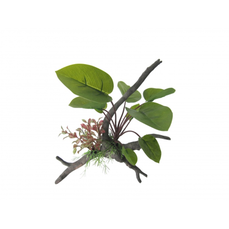 PET PACIFIC AMAZON JUNGLE ORNAMENT ANUBIAS SPAN PLANT ON BRANCH 26CM