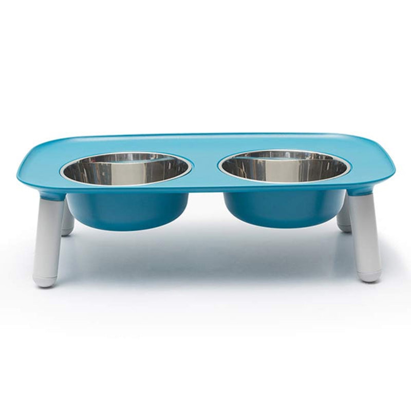 Elevated Stainless Steel & Silicone Food & Water Dog Bowl Set Blue Each Bowl Holds 5 Cups