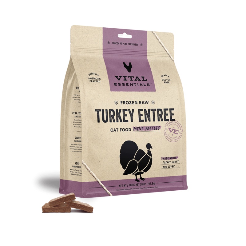 Vital Essentials Frozen Raw Turkey Mini Patties Cat Food