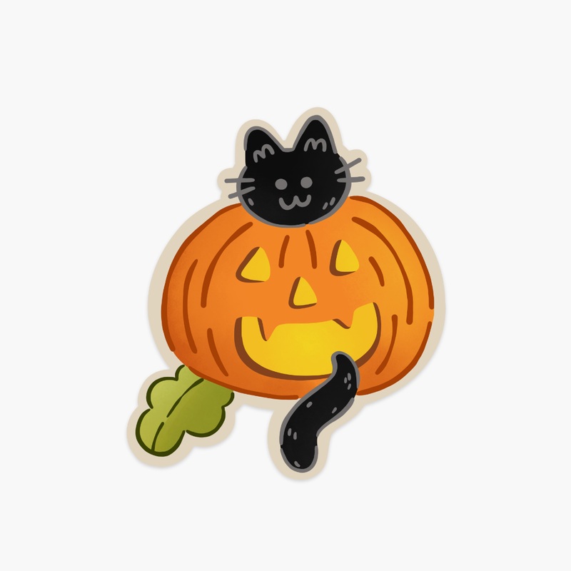 Black Cat Inside Pumpkin Vinyl Sticker