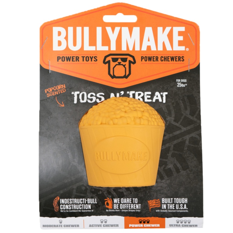 Bullymake Toss n’ Treat Rubber Popcorn Scented Dog Toy