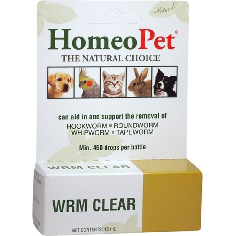 HomeoPet WRM Clear Dewormer for Hookworms, Roundworms, Tapeworms & Whipworms for Dogs & Cats 15 ml