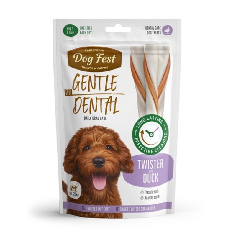 Dog Fest Dental Treats For Adult Dogs -Twister -Duck 90g (13cm)