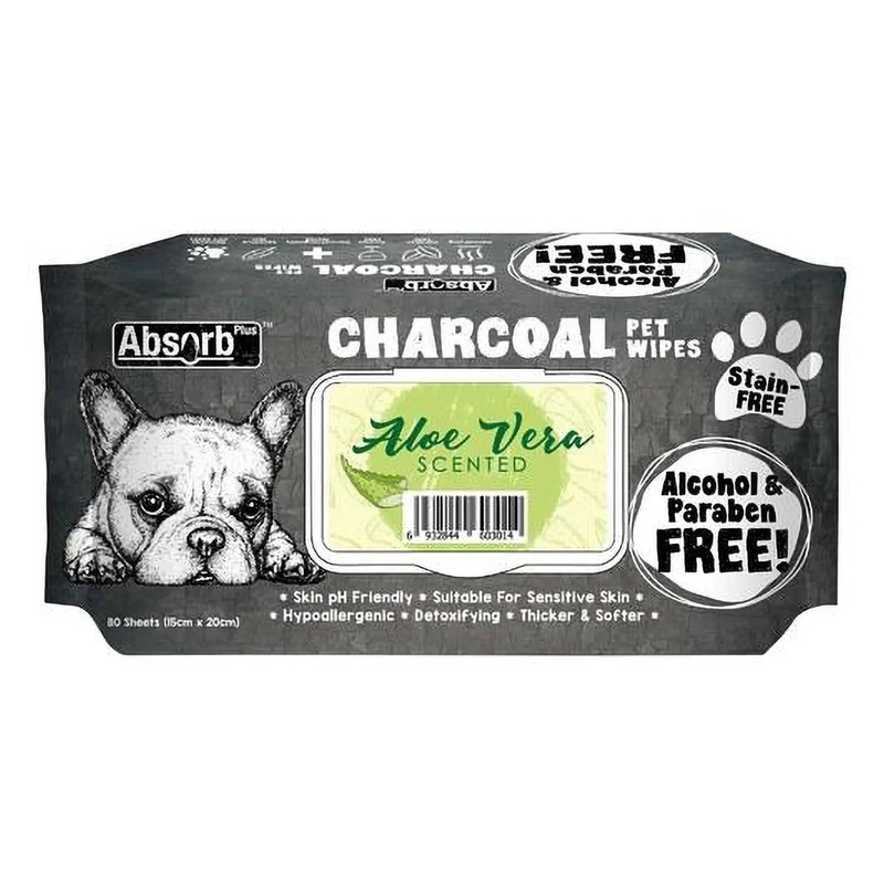 Absorb Plus Charcoal Pet Wipes Aloe Vera 80 Pack