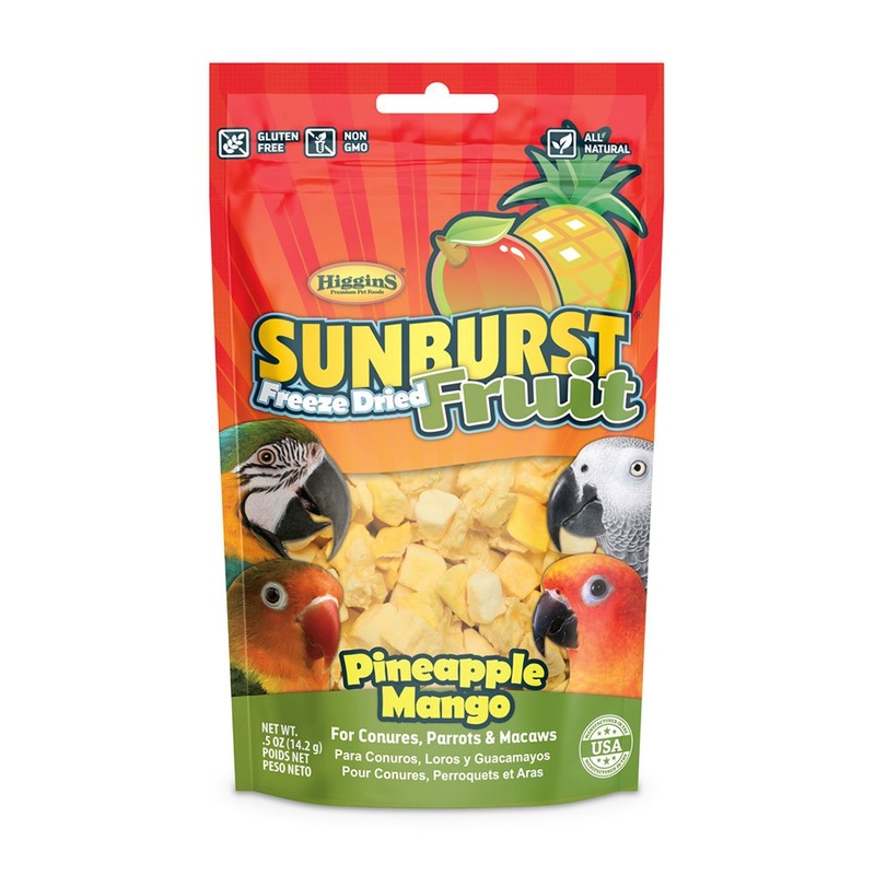 Higgins Sunburst Pineapple Mango Freeze Dried Fruit for Conures Parrots & Macaws (.5 oz) [8 count]