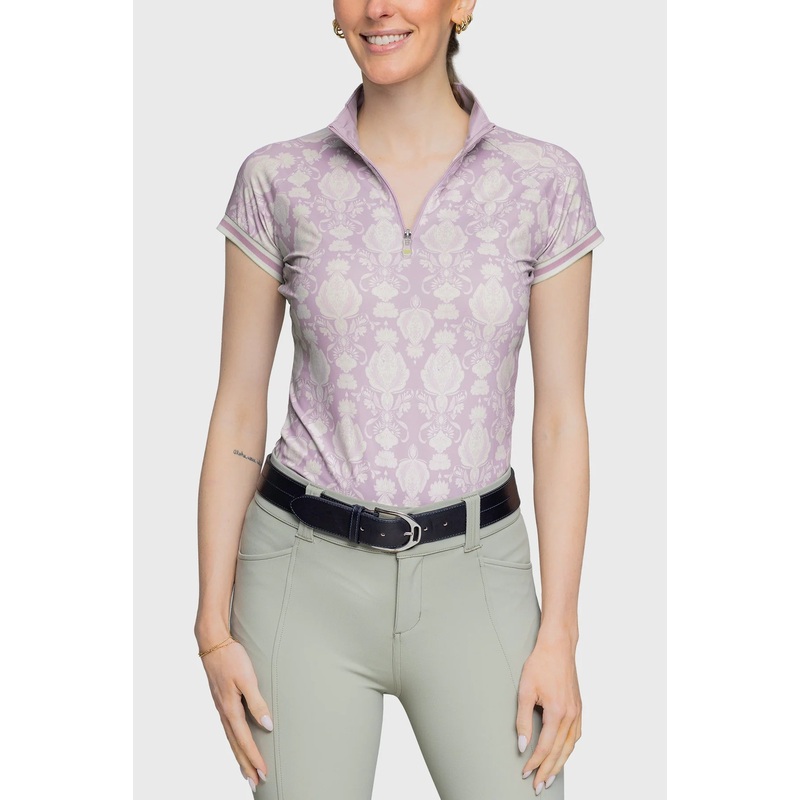 Wisteria Paris Hotel Cap Sleeve 1/4 Zip Sun Shirt With Trim XSMALL