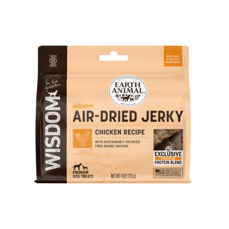 Earth Animal Wisdom Air-Dried Chicken Recipe Jerky Dog Treats 4 oz