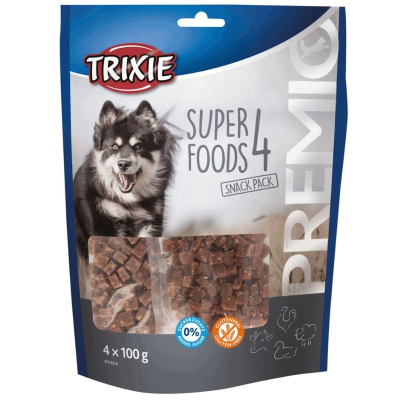 Trixie – 4 Superfoods Snack Pack, Chicken, Duck, Beef & Lamb, Variety of Flavors with Superfoods, Gluten-Free, 4  100 g