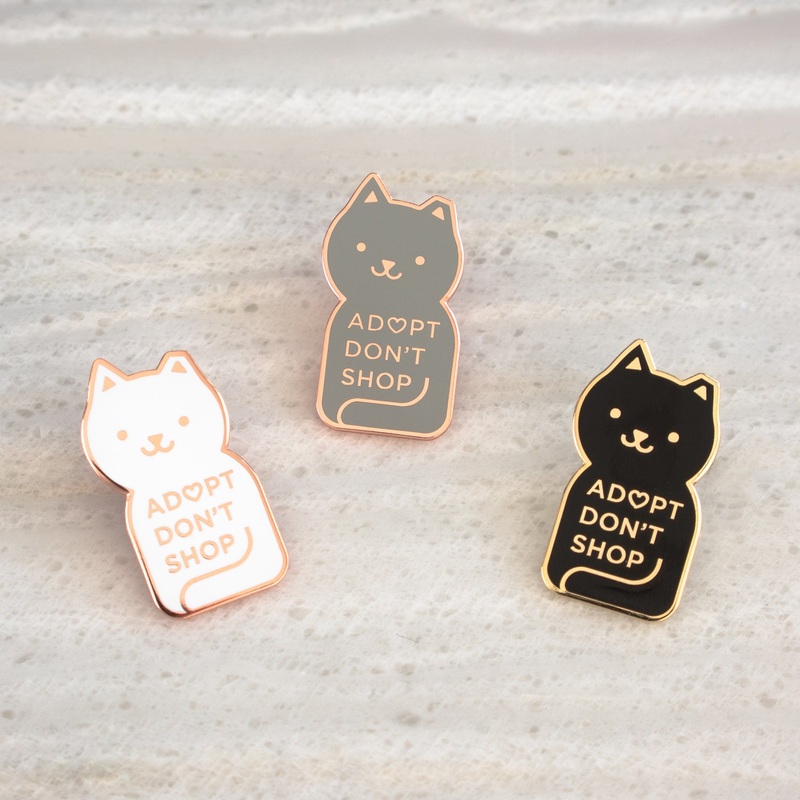 Adopt Don’t Shop Tipped Ear Cat Hard Enamel Pin White