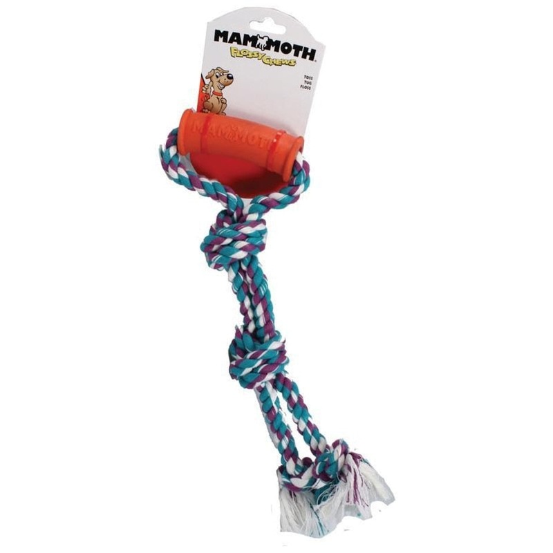 MAMMOTH FLOSSY CHEW TWIN TUG W/RUBBER HANDLE 16 IN MULTI