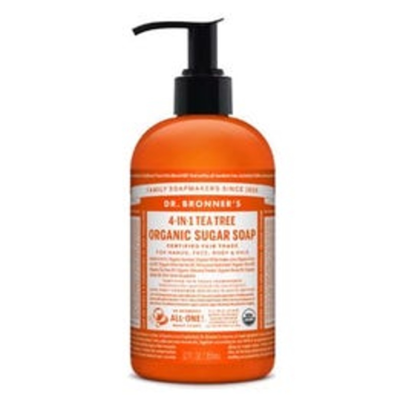 Organic Sugar Soap, 4-In-1, Tea Tree, 12-oz.