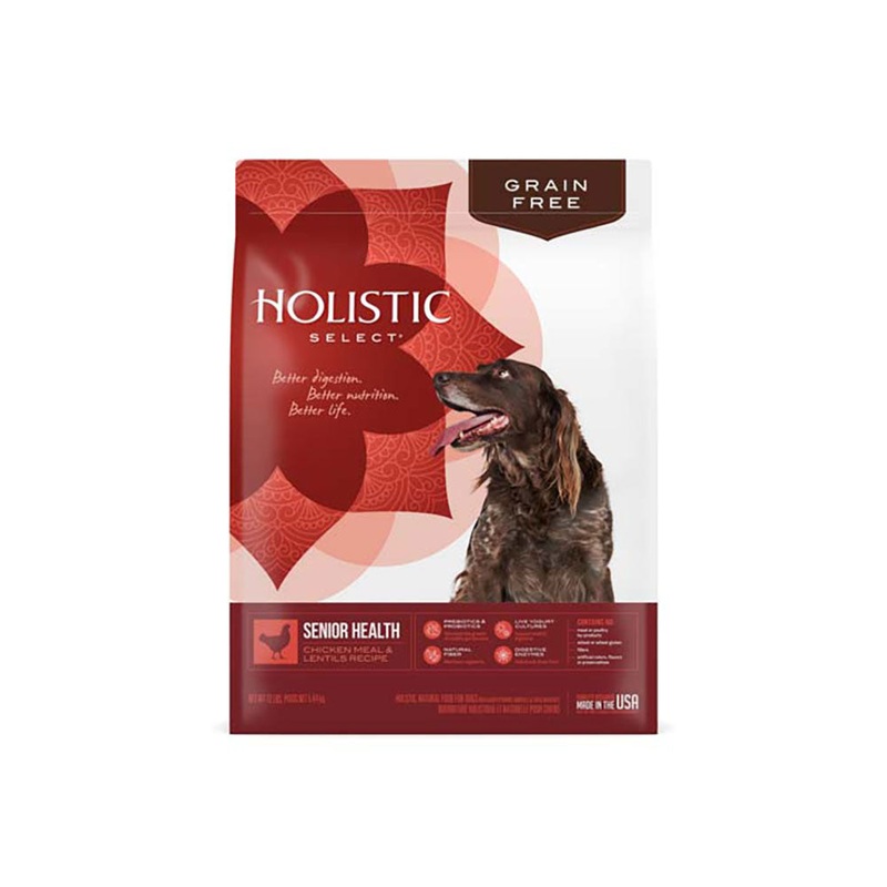 Holistic Select Grain Free Senior Health Chicken Meal & Lentils Recipe Dog Food 12 Lbs
