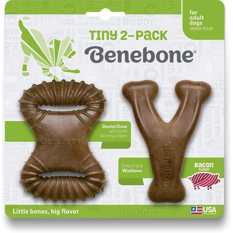 Benebone Bacon Flavored Tough Extra Small Dog Chew Toy 2 pack