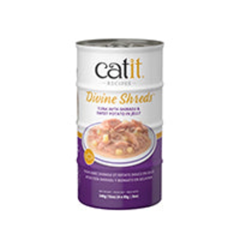Catit Divine Shreds – Tuna with Shirasu & Sweet Potato in Jelly – 4 x 85 g Cans