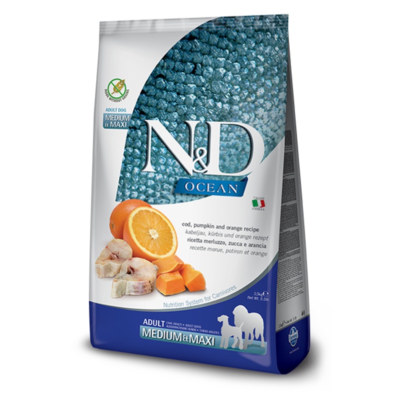 Farmina N&D Ocean Cod, Pumpkin & Orange Adult Medium & Maxi Dog Food 26.5 Lb.