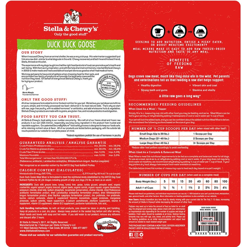 Stella & Chewy’s Freeze Dried Duck Duck Goose Meal Mixers 18-oz