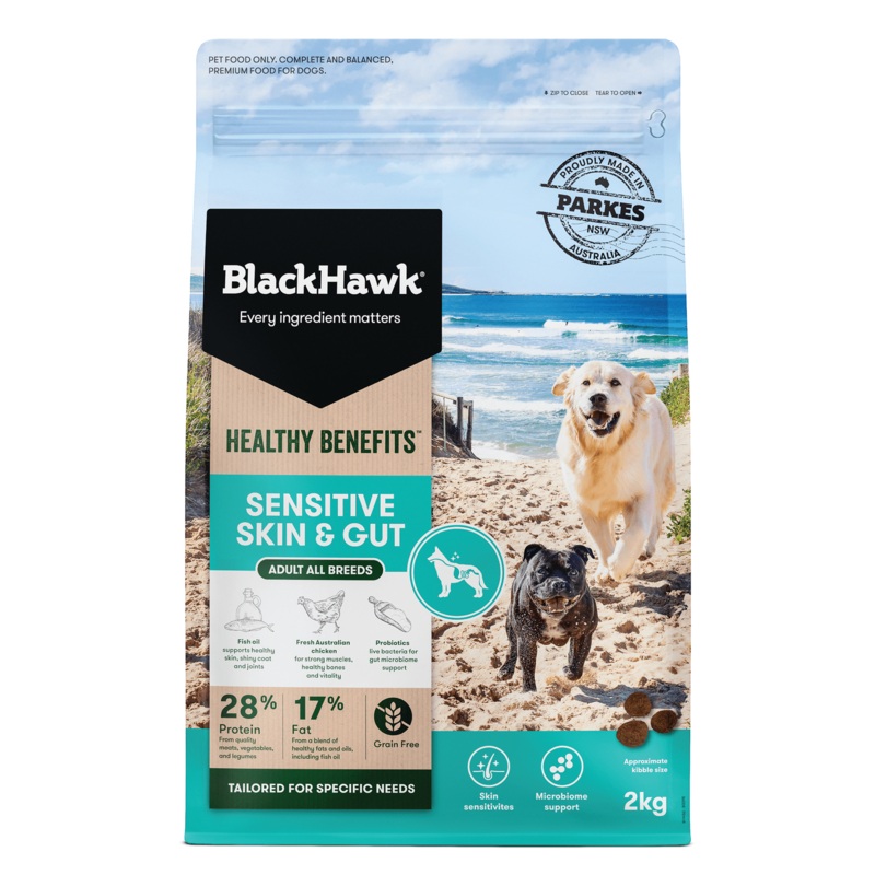 Black Hawk Healthy Benefits Dog Food Adult Sensitive Skin & Gut 2kg