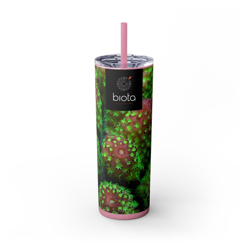 Acropora print Skinny Tumbler with Straw, 20oz Glossy Carnation Pink 20oz
