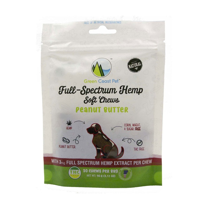 Green Coast Pet Full-Spectrum Hemp Peanut Butter Flavor Soft Chews Dog Treats 3.17 Oz