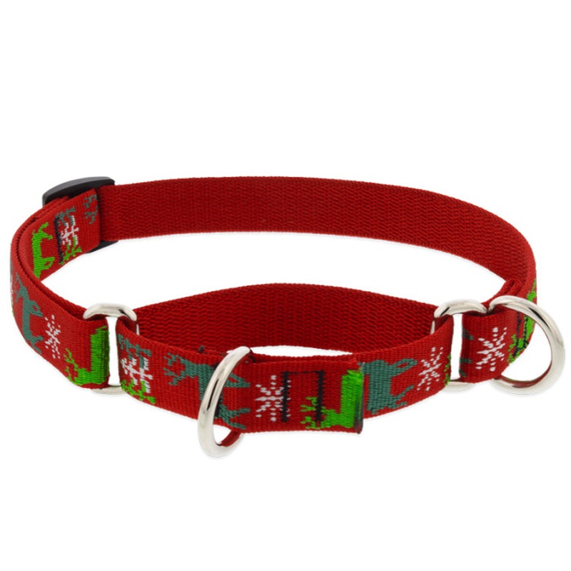 Lupine Martingale Training Collar 3/4″ Wide 10″-14″ Neck Size Happy Holidays Red