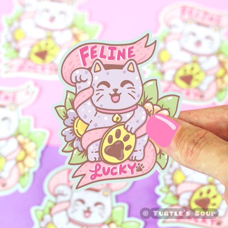 Feline Lucky Maneki Neko Figurine Cat Vinyl Sticker