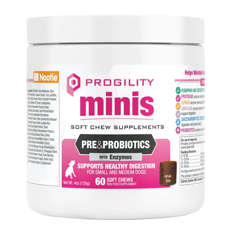 Nootie Mini Progility Pre & Probiotics Digestive Support Soft Chew Supplements for Dogs – 60ct