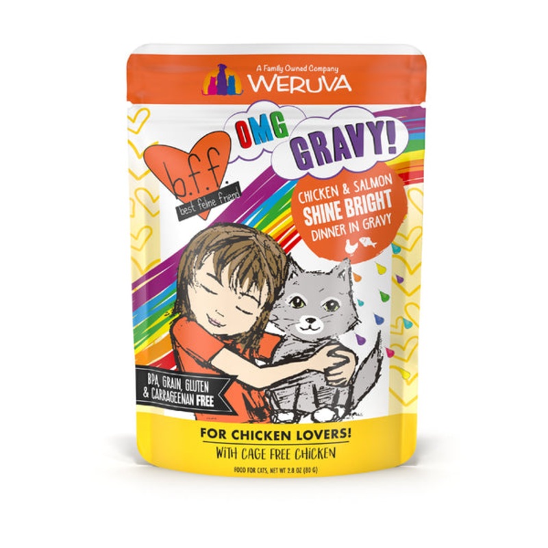 Weruva BFF OMG Gravy Chicken & Salmon Shine Bright Dinner in Gravy Cat Wet Food 2.8 Oz Pouch
