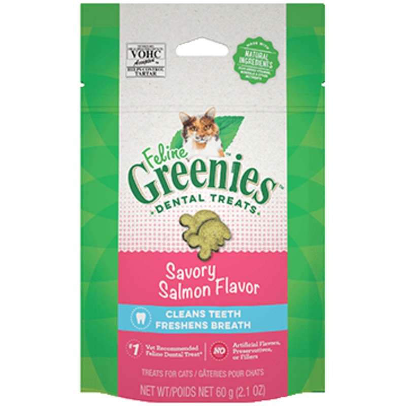 FELINE GREENIES Dental Treats Savory Salmon Flavor 2.1 oz