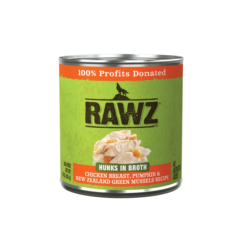 Rawz Hunks In Broth Chicken Breast, Pumpkin & New Zealand Green Mussels Dog Food Recipe
