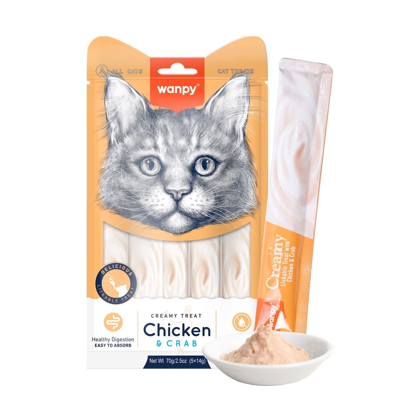 Wanpy Creamy Lickable Cat Treats  Chicken & Crab (14gx5)  1Box 12pcs