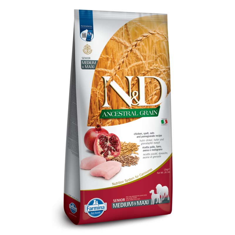 Farmina N&D Ancestral Grain Chicken & Pomegranate Medium & Maxi Senior Dry Dog Food 26.5 lb