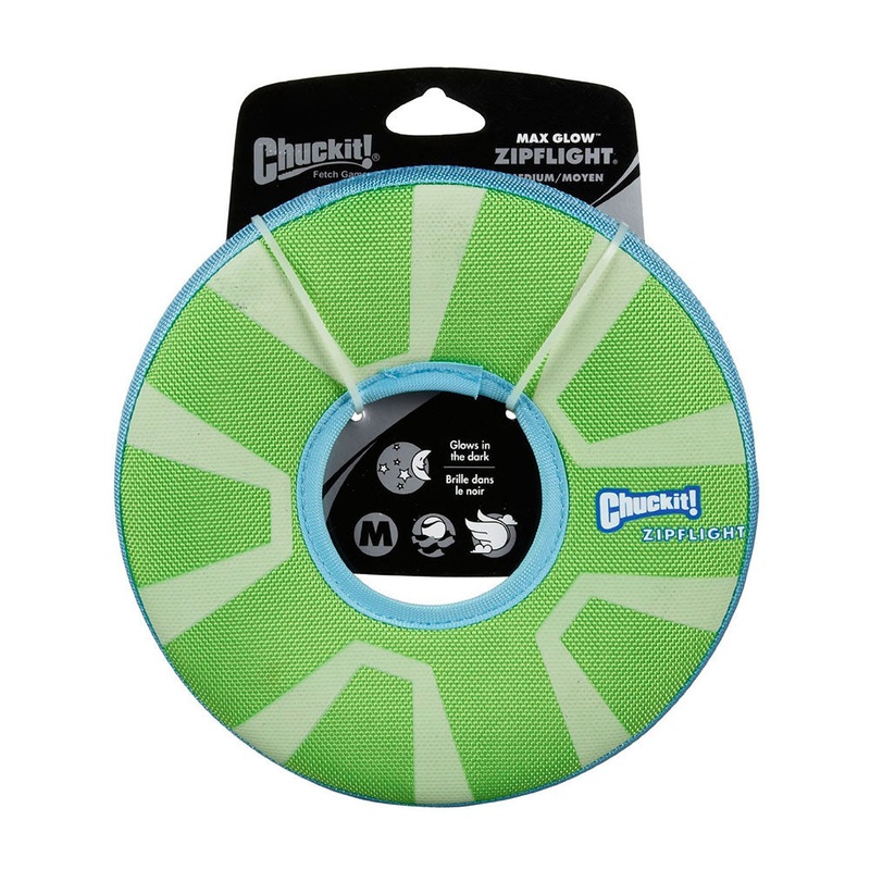 Chuckit! Zipflight Max Glow Dog Toys Glow Green/White Color Medium