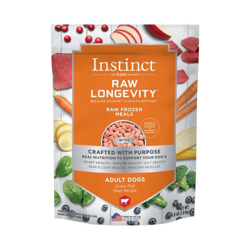 Instinct Raw Longevity Grass-Fed Beef Bites Frozen Dog Food 4-lb.