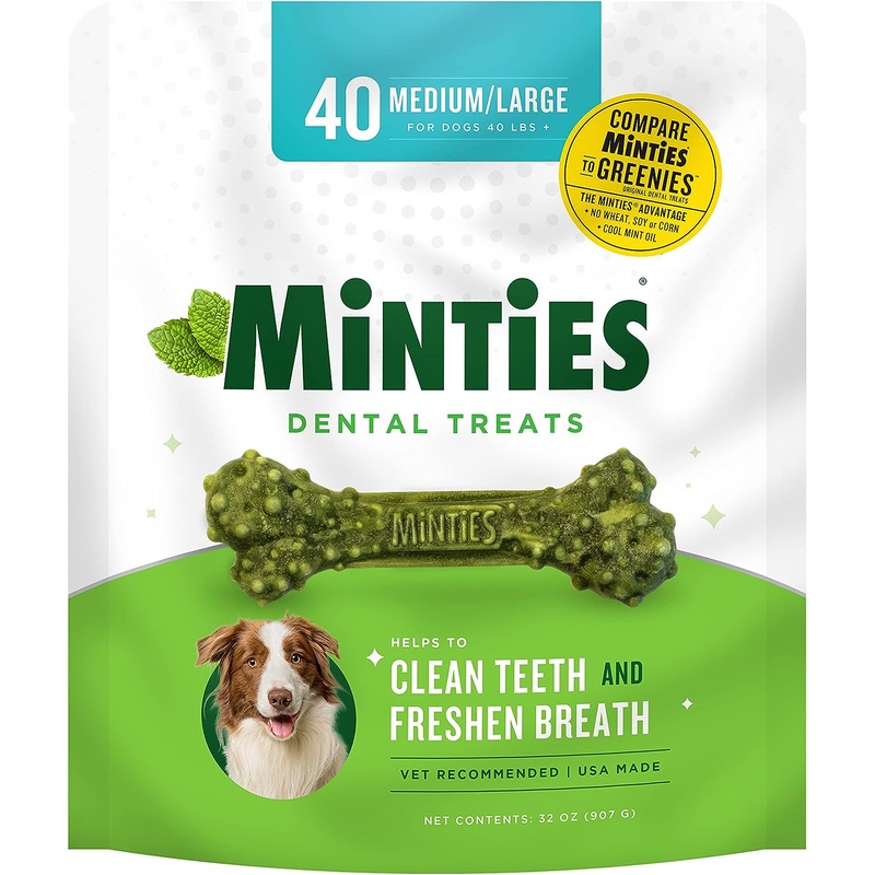 Minties VetIQ Dog Dental Bone Treats for Medium/Large Dogs, 32 oz, 40 Count