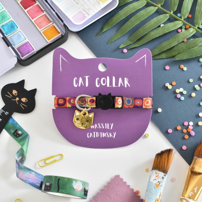 Wassily Catdinsky Famous Artist Portrait Breakaway Cat Collar with Charm