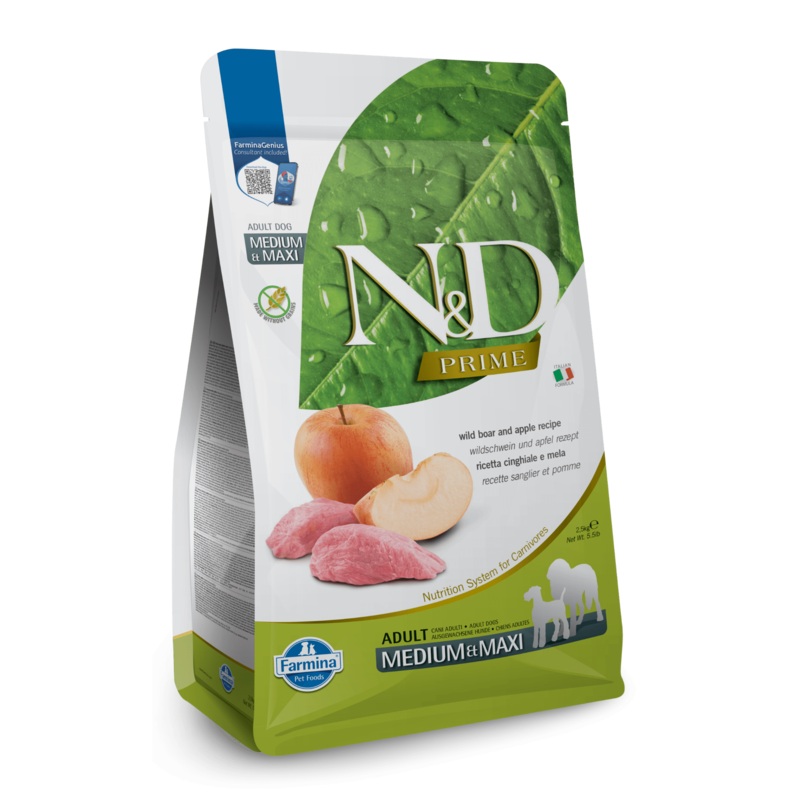 Farmina N&D Prime Grain Free Wild Boar & Apple Medium & Maxi Adult Dry Dog Food 5.5 lb