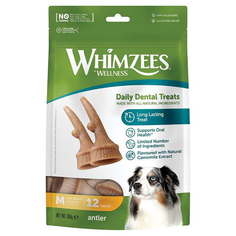 WHIMZEES Occupy Antler Natural Dental Chews for Dogs  Medium (12pc)