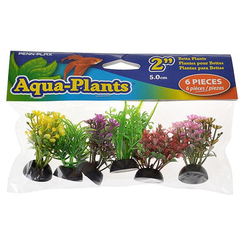 Bag of Assorted Colored Plastic Artificial Aquarium Plants Betta ( 2-in ), 6 Pack