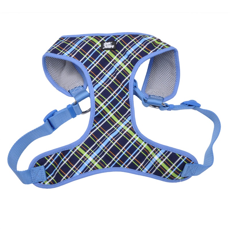 Coastal Pet Attire Ribbon Designer Wrap Harness Small Navy Blue Plaid Small Navy Blue Plaid