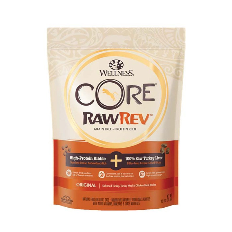 Wellness Core Rawrev Original Deboned Turkey, Turkey Meal & Chicken Meal Recipe Freeze-Dried Grain Free Cat Food 4.5 Lbs