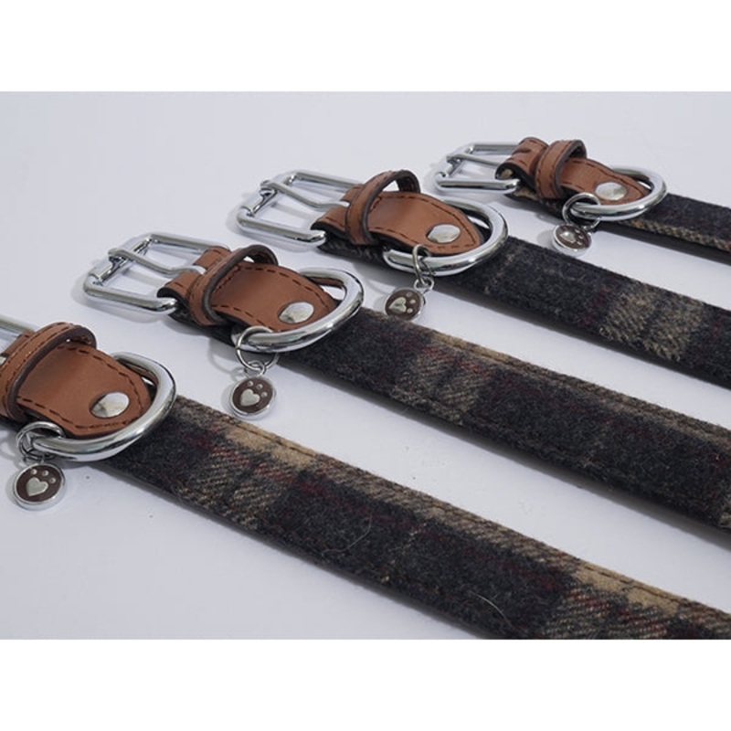 Luxury Leather Collar Tweed Check 16 – 20″ x 3/4″