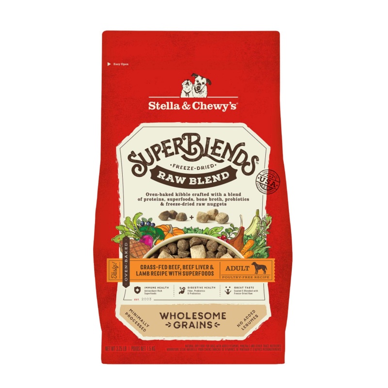 Stella & Chewy’s SuperBlends Raw Blend Wholesome Grains Grass Fed Beef & Beef Liver & Lamb Recipe with Superfoods