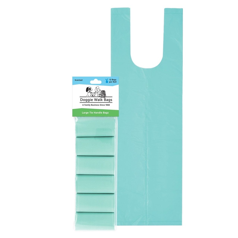 Doggie Walk Bags Tie Handle Scented Seafoam Dog Poop Bags 6 rolls