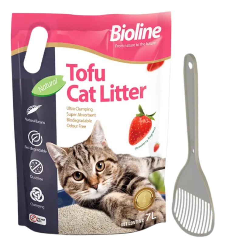 Combo Offer-Bioline Tofu Cat Litter 7L – Strawberry Fragrance+Moderna Cat Litter Scoop