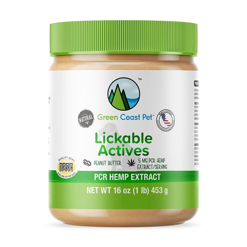 Green Coast Pet Lickable Actives Peanut Butter Flavor PCR Hemp Extract Dog Supplement 16 Oz