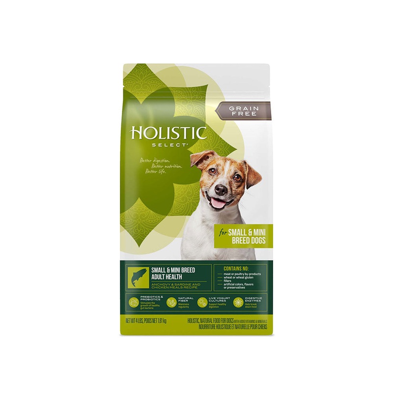 Holistic Select Grain Free Small & Mini Breed Adult Health Anchovy, Sardine & Chicken Meals Recipe Dog Food 4 Lbs