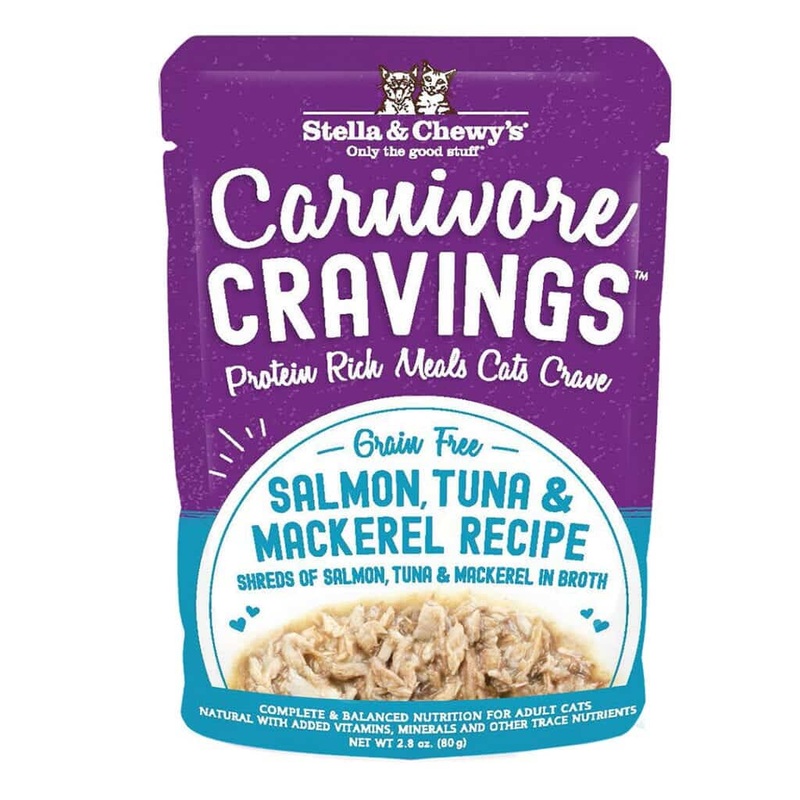Stella & Chewy’s Carnivore Cravings Shreds Salmon Tuna and Mackerel Recipe Wet Cat Food 2.80oz