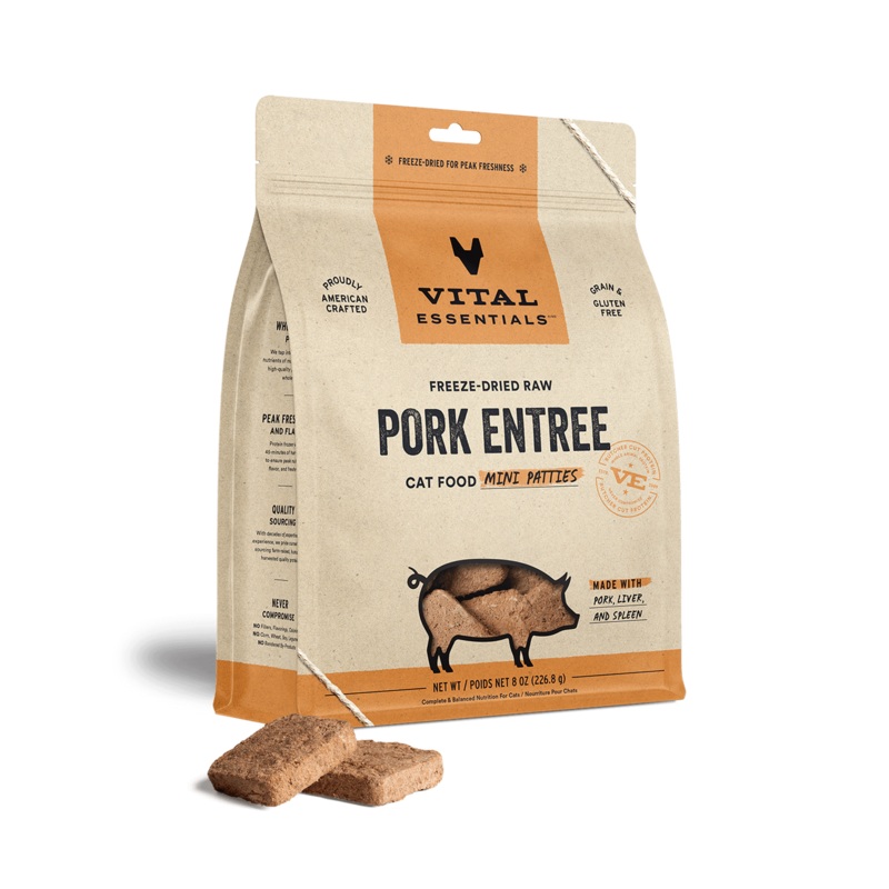 Vital Essentials Pork Freeze-Dried Raw Entre Cat Food Mini Patties
