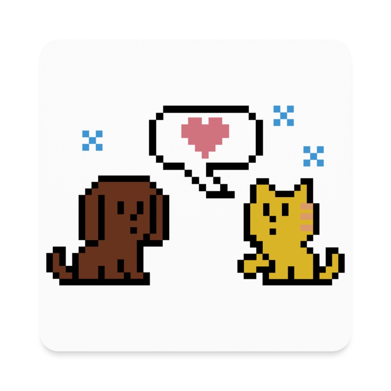 8-Bit Dog & Cat Square Magnet white One Size
