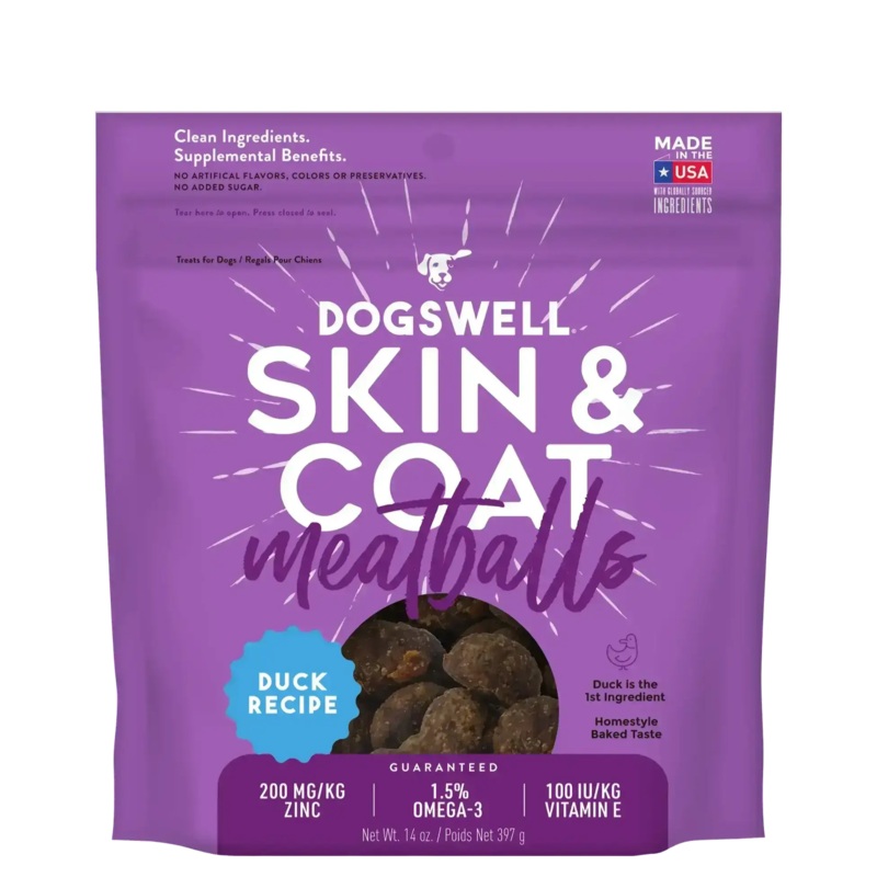 Dogswell Skin & Coat Meatballs Duck Recipe Dog Treats 14 oz
